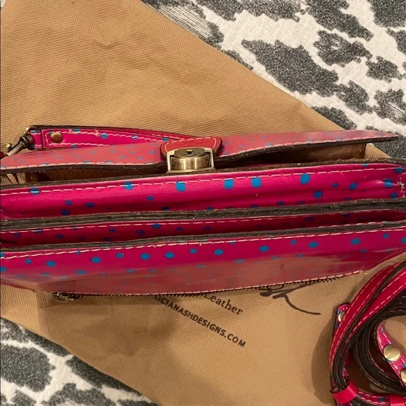 Patricia Nash Pink & Blue Polkadot Leather Purse Pinnacle Pushlock Crossbody Bag - Picture 11 of 17